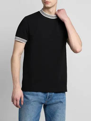 Versace Men's Vintage Stretch-Cotton Crewneck T-Shirt - Black | Thumbnail 4 Versace Men's Vintage Stretch-Cotton Crewneck T-Shirt - Black | Thumbnail 4