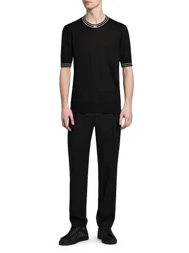 Dolce & Gabbana Men's Elasticized Stretch-Wool Straight-Leg Trousers - Nero | Thumbnail 2 Dolce & Gabbana Men's Elasticized Stretch-Wool Straight-Leg Trousers - Nero | Thumbnail 2