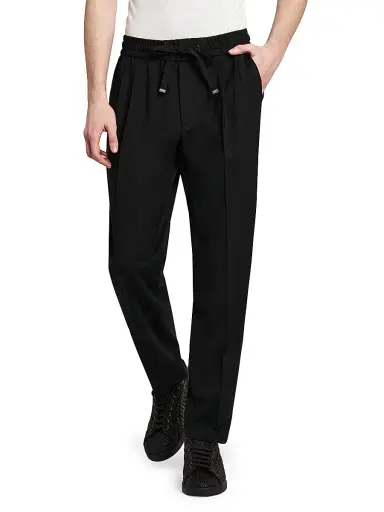 Dolce & Gabbana Men's Elasticized Stretch-Wool Straight-Leg Trousers - Nero | Thumbnail 3 Dolce & Gabbana Men's Elasticized Stretch-Wool Straight-Leg Trousers - Nero | Thumbnail 3