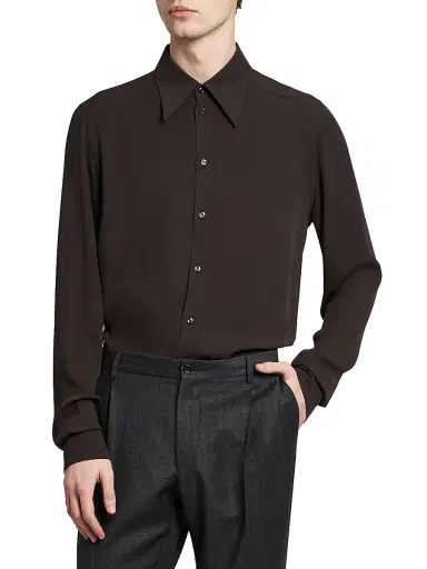 Dolce & Gabbana Men's Point Collar Silk Shirt - Ebano | Thumbnail 3 Dolce & Gabbana Men's Point Collar Silk Shirt - Ebano | Thumbnail 3