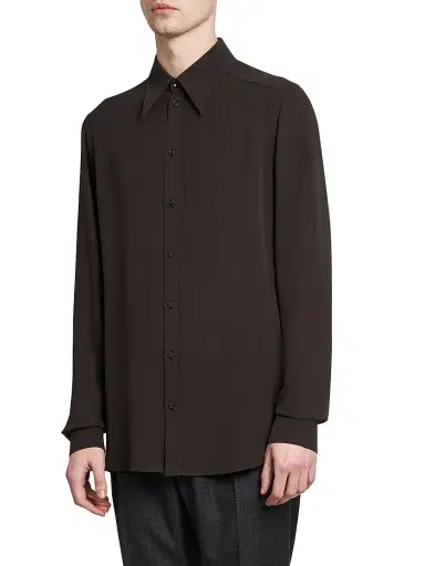 Dolce & Gabbana Men's Point Collar Silk Shirt - Ebano | Thumbnail 4 Dolce & Gabbana Men's Point Collar Silk Shirt - Ebano | Thumbnail 4