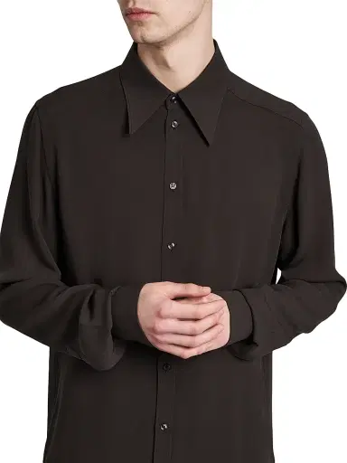 Dolce & Gabbana Men's Point Collar Silk Shirt - Ebano | Thumbnail 6 Dolce & Gabbana Men's Point Collar Silk Shirt - Ebano | Thumbnail 6