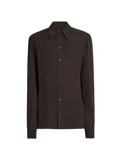 Dolce & Gabbana Men's Point Collar Silk Shirt - Ebano | Thumbnail 1 Dolce & Gabbana Men's Point Collar Silk Shirt - Ebano | Thumbnail 1
