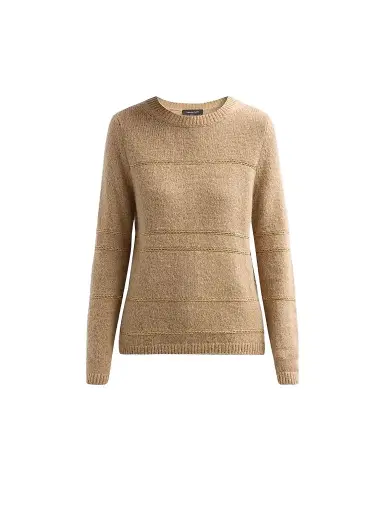 Fabiana Filippi Women's Platinum Sequin Striped Crewneck Sweater - Faggio | Thumbnail 1 Fabiana Filippi Women's Platinum Sequin Striped Crewneck Sweater - Faggio | Thumbnail 1
