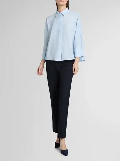 Fabiana Filippi Women's Bistretch Wool Tulle-Trim Button-Front Shirt - Acqua | Thumbnail 2 Fabiana Filippi Women's Bistretch Wool Tulle-Trim Button-Front Shirt - Acqua | Thumbnail 2