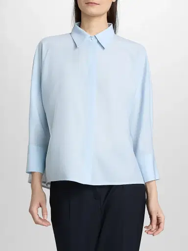 Fabiana Filippi Women's Bistretch Wool Tulle-Trim Button-Front Shirt - Acqua | Thumbnail 3 Fabiana Filippi Women's Bistretch Wool Tulle-Trim Button-Front Shirt - Acqua | Thumbnail 3