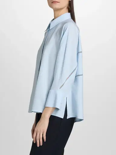 Fabiana Filippi Women's Bistretch Wool Tulle-Trim Button-Front Shirt - Acqua | Thumbnail 4 Fabiana Filippi Women's Bistretch Wool Tulle-Trim Button-Front Shirt - Acqua | Thumbnail 4
