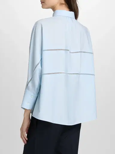 Fabiana Filippi Women's Bistretch Wool Tulle-Trim Button-Front Shirt - Acqua | Thumbnail 5 Fabiana Filippi Women's Bistretch Wool Tulle-Trim Button-Front Shirt - Acqua | Thumbnail 5