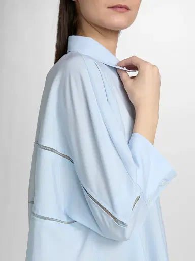 Fabiana Filippi Women's Bistretch Wool Tulle-Trim Button-Front Shirt - Acqua | Thumbnail 6 Fabiana Filippi Women's Bistretch Wool Tulle-Trim Button-Front Shirt - Acqua | Thumbnail 6