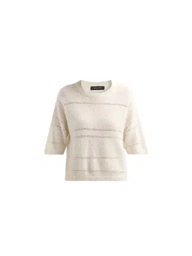 Fabiana Filippi Women's Platinum Sequin Striped Short-Sleeve Sweater - Rafia | Thumbnail 1 Fabiana Filippi Women's Platinum Sequin Striped Short-Sleeve Sweater - Rafia | Thumbnail 1