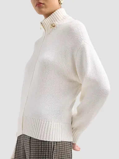 Fabiana Filippi Women's Merino Wool Zip-Up Cardigan - Rafia | Thumbnail 5 Fabiana Filippi Women's Merino Wool Zip-Up Cardigan - Rafia | Thumbnail 5