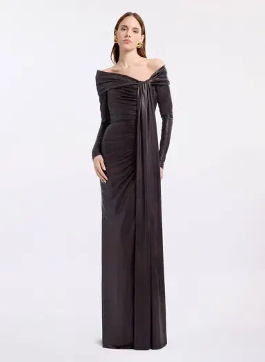 Elie Saab Off-the-Shoulder Leather Effect Dress | Thumbnail 2 Elie Saab Off-the-Shoulder Leather Effect Dress | Thumbnail 2