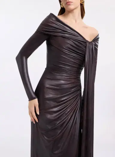 Elie Saab Off-the-Shoulder Leather Effect Dress | Thumbnail 4 Elie Saab Off-the-Shoulder Leather Effect Dress | Thumbnail 4