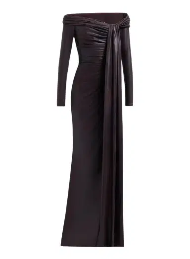 Elie Saab Off-the-Shoulder Leather Effect Dress | Thumbnail 1 Elie Saab Off-the-Shoulder Leather Effect Dress | Thumbnail 1