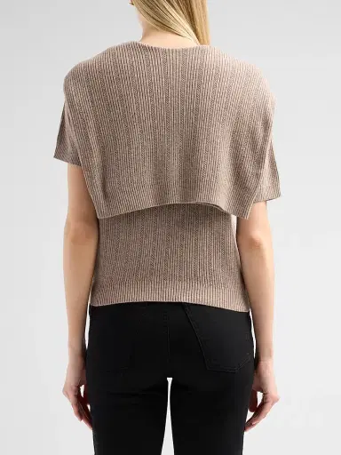 Design History Women's Jean Layered Knit Top - Sleet | Thumbnail 3 Design History Women's Jean Layered Knit Top - Sleet | Thumbnail 3