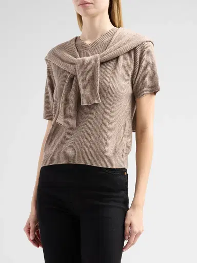 Design History Women's Jean Layered Knit Top - Sleet | Thumbnail 4 Design History Women's Jean Layered Knit Top - Sleet | Thumbnail 4