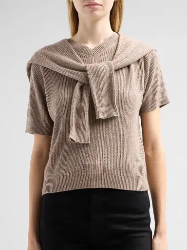 Design History Women's Jean Layered Knit Top - Sleet | Thumbnail 5 Design History Women's Jean Layered Knit Top - Sleet | Thumbnail 5