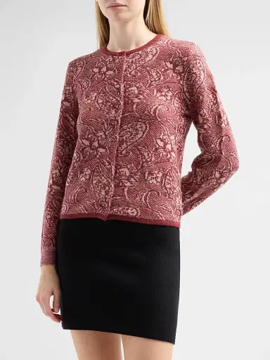 Design History Women's Mara Floral Jacquard Cardigan - Pomegranate Combo | Thumbnail 4 Design History Women's Mara Floral Jacquard Cardigan - Pomegranate Combo | Thumbnail 4