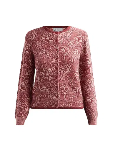 Design History Women's Mara Floral Jacquard Cardigan - Pomegranate Combo | Thumbnail 1 Design History Women's Mara Floral Jacquard Cardigan - Pomegranate Combo | Thumbnail 1