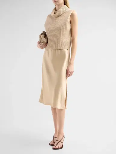 Design History Women's Jin Wool Sweater & Satin Midi Dress - Oat | Thumbnail 4 Design History Women's Jin Wool Sweater & Satin Midi Dress - Oat | Thumbnail 4