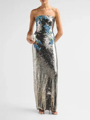 MONIQUE LHUILLIER Women's Floral-Sequined Strapless Column Gown - Rhubarb | Thumbnail 2 MONIQUE LHUILLIER Women's Floral-Sequined Strapless Column Gown - Rhubarb | Thumbnail 2
