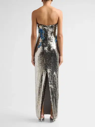 MONIQUE LHUILLIER Women's Floral-Sequined Strapless Column Gown - Rhubarb | Thumbnail 3 MONIQUE LHUILLIER Women's Floral-Sequined Strapless Column Gown - Rhubarb | Thumbnail 3
