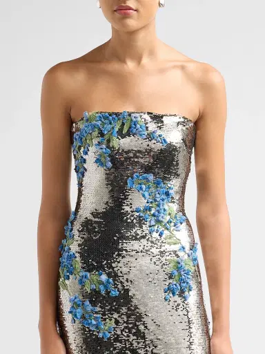 MONIQUE LHUILLIER Women's Floral-Sequined Strapless Column Gown - Rhubarb | Thumbnail 5 MONIQUE LHUILLIER Women's Floral-Sequined Strapless Column Gown - Rhubarb | Thumbnail 5