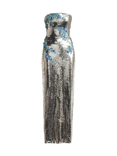 MONIQUE LHUILLIER Women's Floral-Sequined Strapless Column Gown - Rhubarb | Thumbnail 1 MONIQUE LHUILLIER Women's Floral-Sequined Strapless Column Gown - Rhubarb | Thumbnail 1