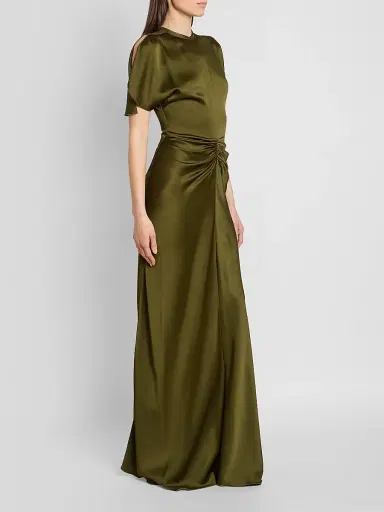 Victoria Beckham Women's Isabella Satin Column Gown - Marsh Green | Thumbnail 4 Victoria Beckham Women's Isabella Satin Column Gown - Marsh Green | Thumbnail 4