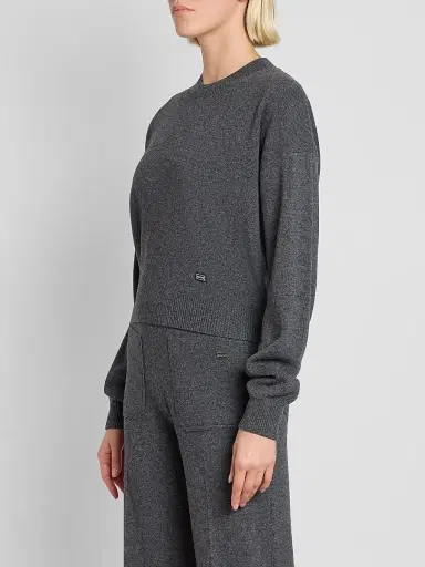 Victoria Beckham Women's Wool-Blend Crewneck Sweater - Dark Grey Marl | Thumbnail 4 Victoria Beckham Women's Wool-Blend Crewneck Sweater - Dark Grey Marl | Thumbnail 4