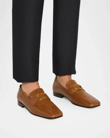 Valentino Garavani Men's VLogo Ostrich Square-Toe Loafers | Thumbnail 2 Valentino Garavani Men's VLogo Ostrich Square-Toe Loafers | Thumbnail 2