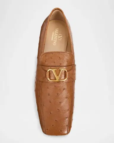 Valentino Garavani Men's VLogo Ostrich Square-Toe Loafers | Thumbnail 6 Valentino Garavani Men's VLogo Ostrich Square-Toe Loafers | Thumbnail 6