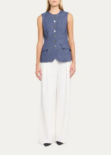 Carolina Herrera Linen-Wool Flannel Single-Breasted Vest | Thumbnail 2 Carolina Herrera Linen-Wool Flannel Single-Breasted Vest | Thumbnail 2