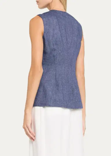 Carolina Herrera Linen-Wool Flannel Single-Breasted Vest | Thumbnail 3 Carolina Herrera Linen-Wool Flannel Single-Breasted Vest | Thumbnail 3