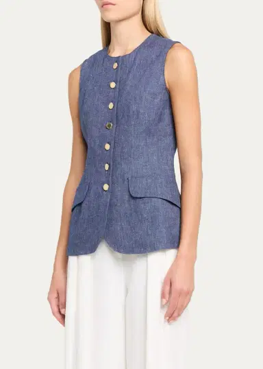 Carolina Herrera Linen-Wool Flannel Single-Breasted Vest | Thumbnail 4 Carolina Herrera Linen-Wool Flannel Single-Breasted Vest | Thumbnail 4