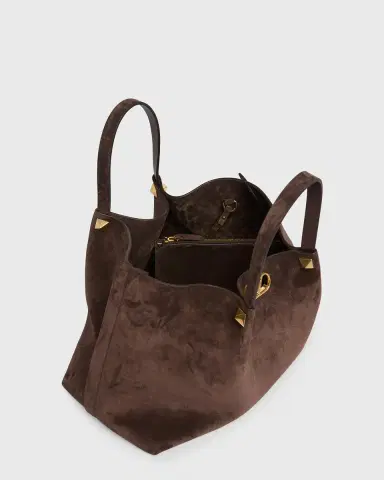 Valentino Garavani Large Rockstud Suede Shopping Tote Bag | Thumbnail 3 Valentino Garavani Large Rockstud Suede Shopping Tote Bag | Thumbnail 3