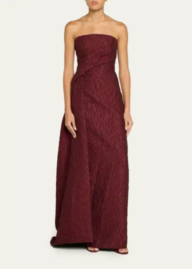 MONIQUE LHUILLIER Strapless Textured Jacquard Draped Train Column Gown | Thumbnail 2 MONIQUE LHUILLIER Strapless Textured Jacquard Draped Train Column Gown | Thumbnail 2