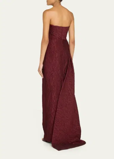 MONIQUE LHUILLIER Strapless Textured Jacquard Draped Train Column Gown | Thumbnail 3 MONIQUE LHUILLIER Strapless Textured Jacquard Draped Train Column Gown | Thumbnail 3