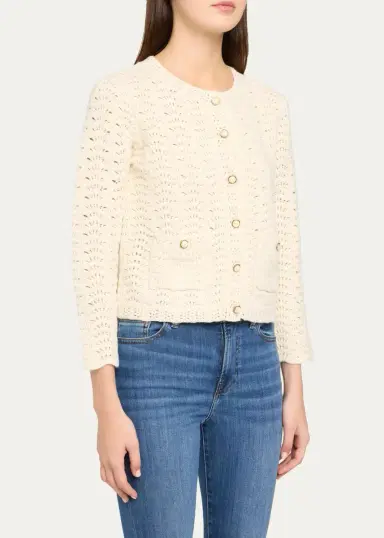 Frame The Chevron Pointelle Knit Cardigan | Thumbnail 4 Frame The Chevron Pointelle Knit Cardigan | Thumbnail 4