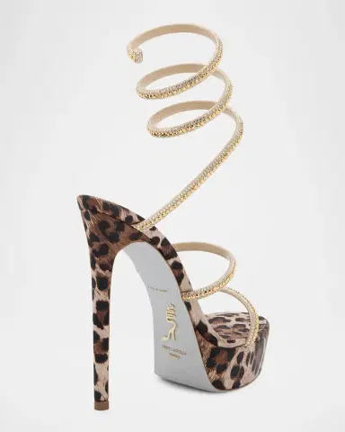 René Caovilla 130mm Leopard Satin Platform Ankle-Wrap Sandals | Thumbnail 3 René Caovilla 130mm Leopard Satin Platform Ankle-Wrap Sandals | Thumbnail 3