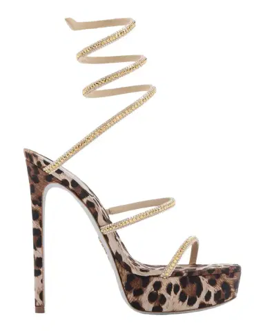 René Caovilla 130mm Leopard Satin Platform Ankle-Wrap Sandals | Thumbnail 1 René Caovilla 130mm Leopard Satin Platform Ankle-Wrap Sandals | Thumbnail 1
