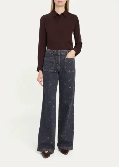 Etro Patch Pocket Polka-Dot Denim Wide-Leg Jeans | Thumbnail 2 Etro Patch Pocket Polka-Dot Denim Wide-Leg Jeans | Thumbnail 2