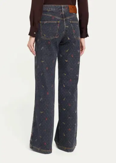 Etro Patch Pocket Polka-Dot Denim Wide-Leg Jeans | Thumbnail 3 Etro Patch Pocket Polka-Dot Denim Wide-Leg Jeans | Thumbnail 3