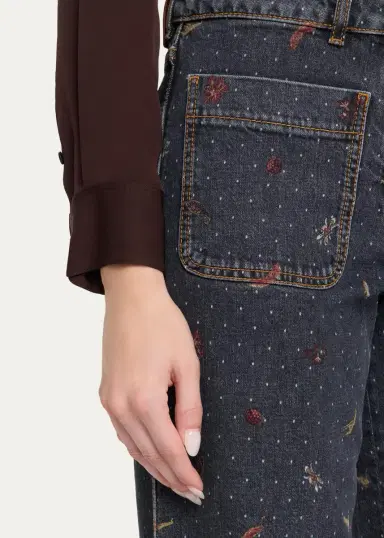 Etro Patch Pocket Polka-Dot Denim Wide-Leg Jeans | Thumbnail 5 Etro Patch Pocket Polka-Dot Denim Wide-Leg Jeans | Thumbnail 5