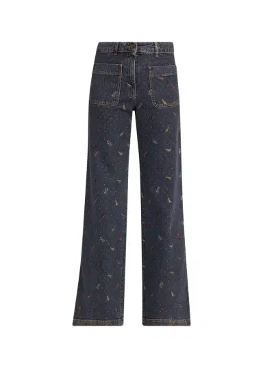 Etro Patch Pocket Polka-Dot Denim Wide-Leg Jeans | Thumbnail 1 Etro Patch Pocket Polka-Dot Denim Wide-Leg Jeans | Thumbnail 1