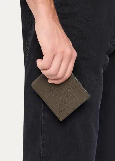 Saint Laurent Men's East-West YSL Bifold Wallet in Grained Leather | Thumbnail 2 Saint Laurent Men's East-West YSL Bifold Wallet in Grained Leather | Thumbnail 2