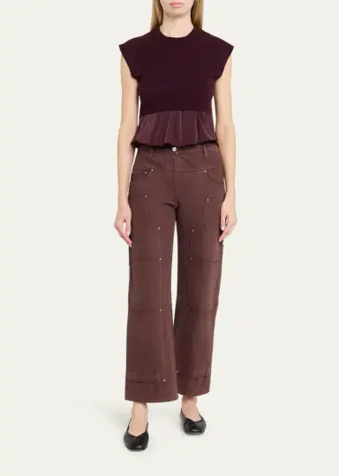3.1 Phillip Lim Combo Merino Wool-Blend Peplum Top | Thumbnail 2 3.1 Phillip Lim Combo Merino Wool-Blend Peplum Top | Thumbnail 2