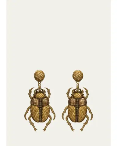 RANJANA KHAN Goldtone Gilded Scarab Drop Earrings | Thumbnail 1 RANJANA KHAN Goldtone Gilded Scarab Drop Earrings | Thumbnail 1
