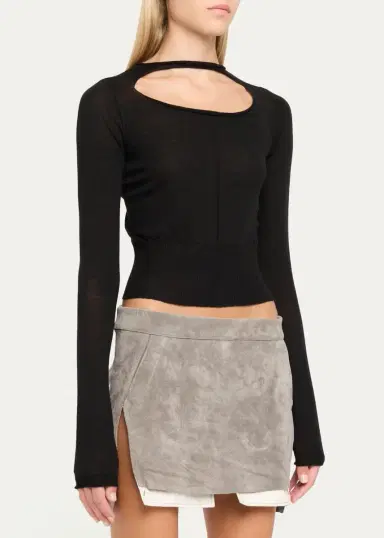 Rick Owens Slashed Cutout Wool Crop Sweater | Thumbnail 4 Rick Owens Slashed Cutout Wool Crop Sweater | Thumbnail 4
