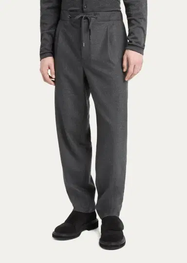 Giorgio Armani Men's Upton Cashmere-Stretch Pleated Drawstring Pants | Thumbnail 4 Giorgio Armani Men's Upton Cashmere-Stretch Pleated Drawstring Pants | Thumbnail 4